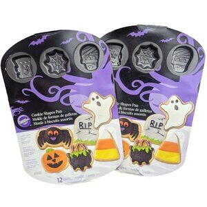 2-NEW-Wilton Halloween Baking Pan Cookies 12 Design Bakeware Pumpkin Ghost Mummy